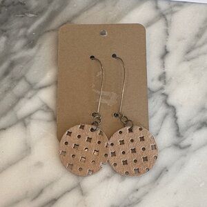 Tan Perforated Circular Leather Earrings